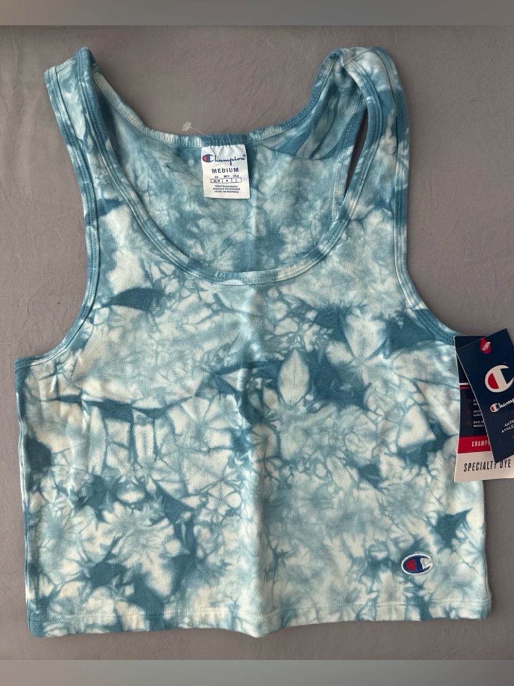 Champion Athletic Cropped Tank Top Tie-dye Turquoise Blue Size M NWT